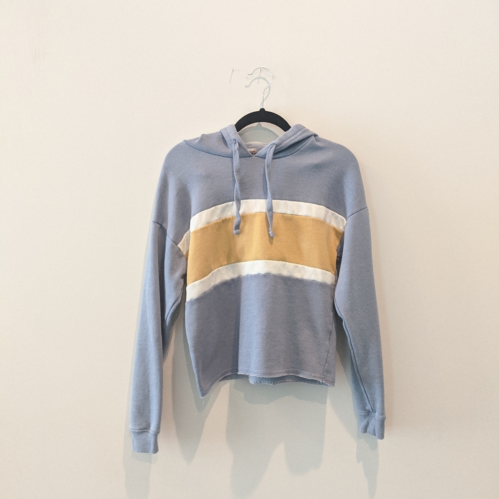Pink Rose slouch hoodie striped blue yellow